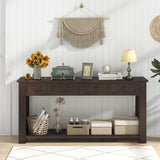 Giantex 63" Farmhouse Console Table with 4 Drawers, Modern Wood Entryway Table, Narrow Long Sofa Tables with Open Storage Shelf for Living Room, Hallway, Entrance, Foyer, Rustic Vintage, Espresso Giantex
