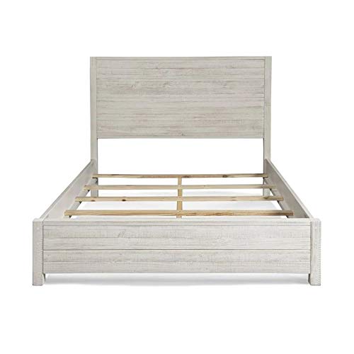 Rustic King Size Platform Bed Frame with Distressed Off-White Headboard for Timeless Farmhouse Elegance - WoodArtSupply