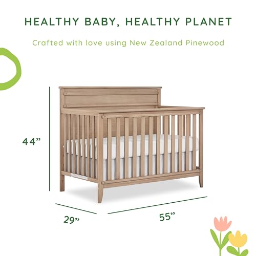 SweetPea Baby Bayfield 5-in-1 Convertible Crib in Sand Dunes, JPMA, and Greenguard Gold Certified, Made of Sustainable New Zealand Pinewood, Sturdy - WoodArtSupply