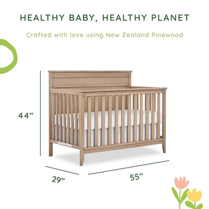 SweetPea Baby Bayfield 5-in-1 Convertible Crib in Sand Dunes, JPMA, and Greenguard Gold Certified, Made of Sustainable New Zealand Pinewood, Sturdy - WoodArtSupply