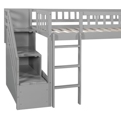 Harper & Bright Designs Kids Loft Bed with Slide and Storage Stairs, Twin Size Wooden Loft Bed with Built-in Ladder, Grey Harper & Bright Designs