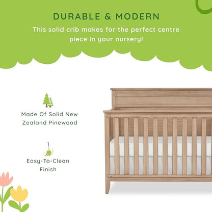 SweetPea Baby Bayfield 5-in-1 Convertible Crib in Sand Dunes, JPMA, and Greenguard Gold Certified, Made of Sustainable New Zealand Pinewood, Sturdy - WoodArtSupply