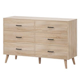 Bigbiglife Wood Dresser for Bedroom, 6 Drawer Dresser with Metal Handles, Mid Century Modern Dresser Double Chest of Drawer (Light Oak) Bigbiglife