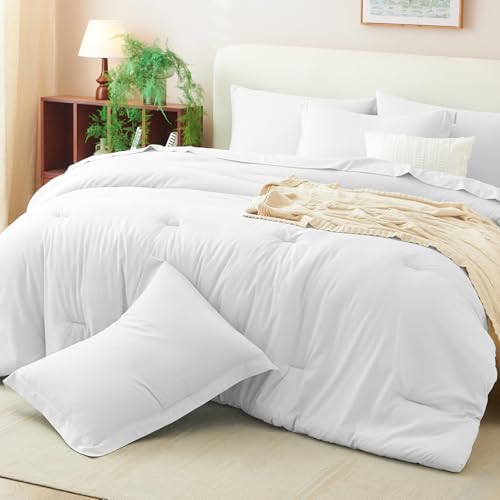 CozyLux King Comforter Set White, 7 Pieces Bed in a Bag Soft Bedding Comforter Set with Sheets, All Season Boho 7PC Bed Sets with Comforter, Fitted Sheets, Flat Sheets, Pillow Shams and Pillowcases CozyLux