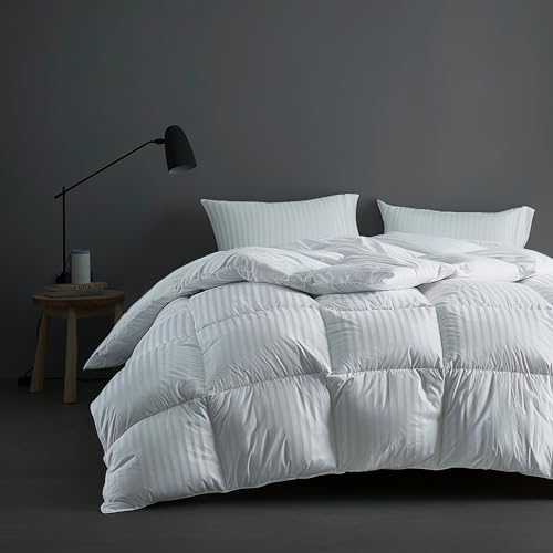 Hotel Grand Luxury White Down Comforter Twin Size, 600 Fill Power All Season Down Duvet Insert Twin, 500 Thread Count 100% Cotton Hotel Bedding Comforters with Stripe Pattern, Made in USA 68x90 Inch Hotel Grand