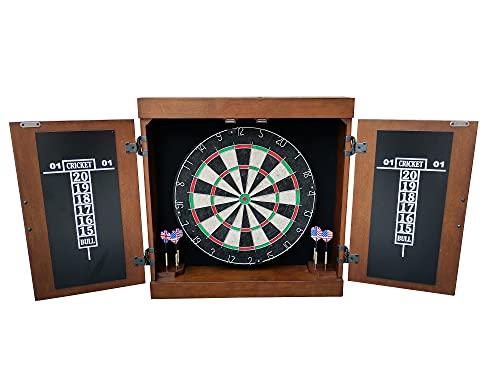 Hathaway Farmington Dartboard and Cabinet Set - Includes 18-in Dartboard, Steel-Tip Darts, Chalk Scoreboards - Perfect for Family Game Rooms, Basements, Home Bars, Walnut Hathaway