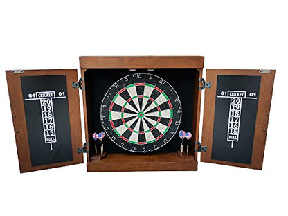 Hathaway Farmington Dartboard and Cabinet Set - Includes 18-in Dartboard, Steel-Tip Darts, Chalk Scoreboards - Perfect for Family Game Rooms, Basements, Home Bars, Walnut - WoodArtSupply