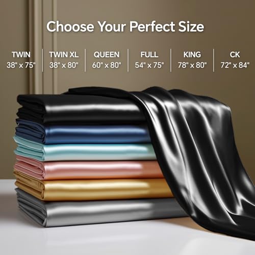 BEDELITE Satin Fitted Sheet and Pillowcases Set, Luxury Soft Similar to Silk Bottom Bed Sheet with Elastic Corner Straps, Deep Pocket up to 15 Inch, 1 Fitted Sheet and 2 Pillowcases(King, Black) BEDELITE