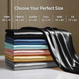 BEDELITE Satin Fitted Sheet and Pillowcases Set, Luxury Soft Similar to Silk Bottom Bed Sheet with Elastic Corner Straps, Deep Pocket up to 15 Inch, 1 Fitted Sheet and 2 Pillowcases(King, Black) BEDELITE