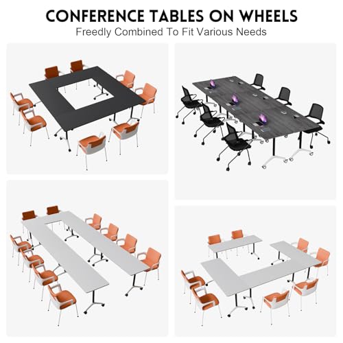 SOIUDNEB Folding Conference Table, Mobile Conference Table on Wheels, Large Flip-Top Conference Room Tables, Foldable Modular Rolling Training Table for Office Classroom (2, Walnut, 47.2in) SOIUDNEB