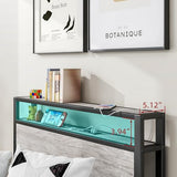 BOFENG Twin Bed Frame with Wood Storage Headboard/USB Charging Station,Heavy Duty Metal Single Platform Bed Frames No Box Spring Needed,Heavy Duty Metal Slats,Noise Free,Greige BOFENG