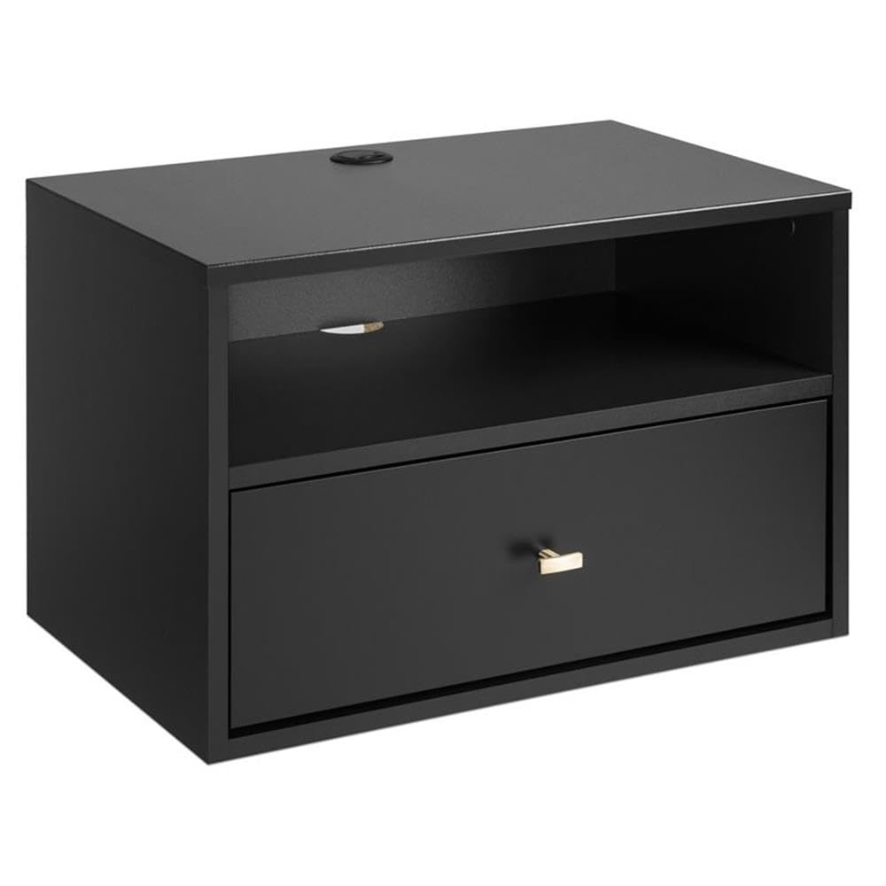 Prepac Transitional 1 Drawer Floating Nightstand With Open Shelf, 15"D x 22.5"W x 14.5"H, Black Prepac