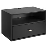 Prepac Transitional 1 Drawer Floating Nightstand With Open Shelf, 15"D x 22.5"W x 14.5"H, Black Prepac