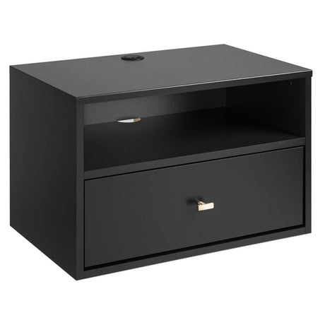 Prepac Transitional 1 Drawer Floating Nightstand With Open Shelf, 15"D x 22.5"W x 14.5"H, Black Prepac
