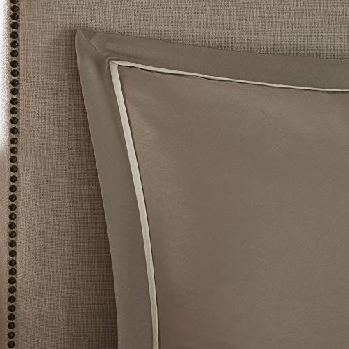 Madison Park Essentials Room in a Bag Faux Silk Comforter Set - Luxe Diamond Tufting All Season Bedding, Matching Curtains, Decorative Pillows, Taupe Queen(90"x90") 24 Piece Madison Park