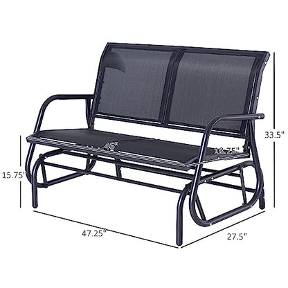 Outsunny 2-Person Outdoor Glider Bench, Patio Double Swing Rocking Chair Loveseat w/Powder Coated Steel Frame for Backyard Garden Porch, Black