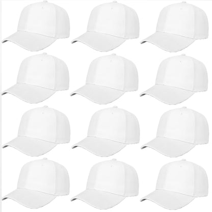 ZH Plain Baseball Caps,Adjustable Baseball Caps,Lot 12 PC Unisex Blank Design Baseball Caps White