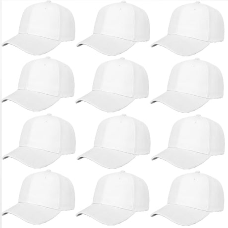 ZH Plain Baseball Caps,Adjustable Baseball Caps,Lot 12 PC Unisex Blank Design Baseball Caps White ZH