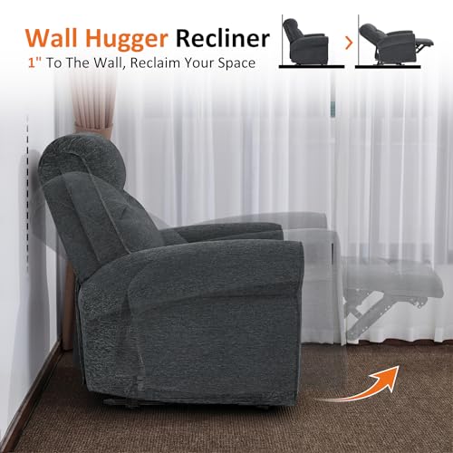 MCombo Compact Wall Hugger Power Recliner Chair for Small Spaces, Dual USB-A/C Ports, Rolled Arm Recliner for Living Room & RV, Fabric PR520 (Fabric, Dark Grey, Small)