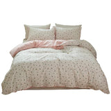 LifeTB Cotton Floral Duvet Cover Queen Girl Pink Flower Bedding Sets Garden Style Cotton Floral Comforter Cover Pink White Floral Bedding Sets Flower Branches Pattern Duvet Cover with Zipper Closure LifeTB