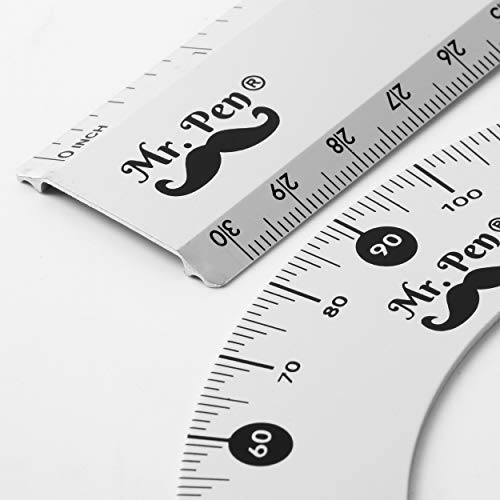 Mr. Pen– Metal Geometry Set, 4Pack, Metal Protractor, Aluminum Ruler, Metal Set Square, Triangle Ruler, Drafting Triangles, Triangle Ruler, Protractor Metal, Drafting Set, Geometry Kit, Drafting Ruler Mr. Pen