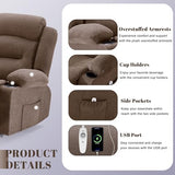 Reedvales Oversized Recliner Sofa with Heat and Massage, Big Large 3-Seater RV Recliner Couch Sofa for Living Room, Wall-Hugger Reclining Sofa with Cup Holders and USB Port (Fabric, Brown)