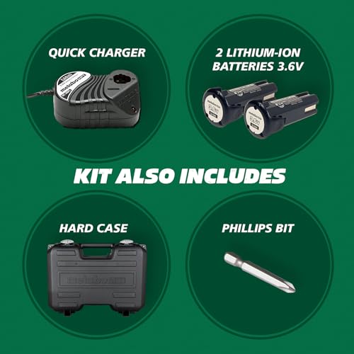 Metabo HPT Cordless Screwdriver Set, 3.6V, Precision Screwdriver Set with Case, 2 Lithium-Ion Batteries, Charger and Bit, 21 Clutch, Electric Screwdriver with LED light, Torque Screwdriver, DB3DL2 Metabo HPT