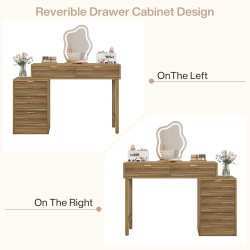 Tribesigns Makeup Vanity Desk with 5 Drawers, Modern Small Dressing Desk with Storage, Wood Make Up Table for Bedroom, Narrow Space (Without Mirror), Walnut Brown Tribesigns