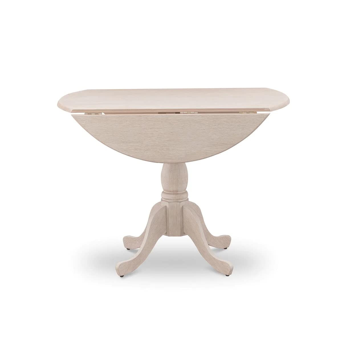 East West Furniture DMT-ABC-TP Dublin Kitchen Dining Table - a Round Wooden Table Top with Dropleaf & Pedestal Base, 42x42 Inch, Wirebrushed Buttercream - WoodArtSupply