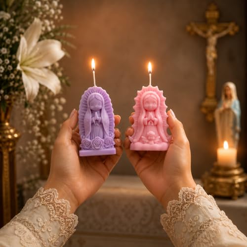 Toni Crafty Virgin Mary Candle Mold 2 Pieces Different Desings, Candle Making molds, Premium Silicone Easy Release Flexible Durable, virgencita Candle Mold Virgen de Guadalupe soap Mold.