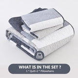 DUOHONG 100% Cotton Quilt Set King Size, King Quilt Bedding Set, Striped Pattern Quilt Bedspread for King Bed, Modern Minimalist Bed Spread Lightweight Comforter, 3Pcs, Charcoal-Blue/Gray/White DUOHONG