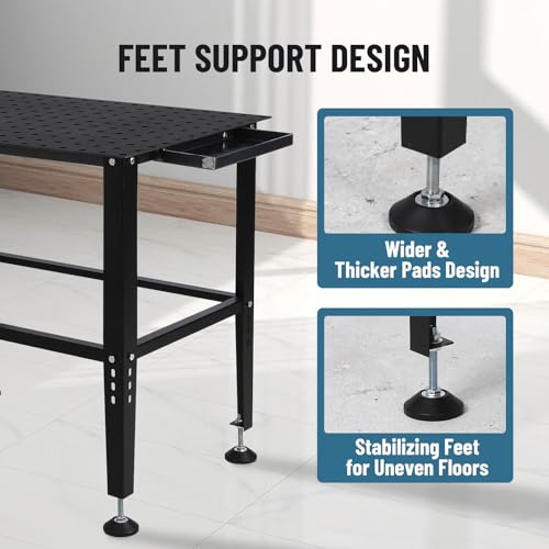 Heavy Duty Welding Table, 36"x24" Metal Workbench with 5/8" Tool Holes & Adjustable Legs, 1500lb Capacity Steel Fabrication Table for Welding, Sawing, Auto Repair Festisoul