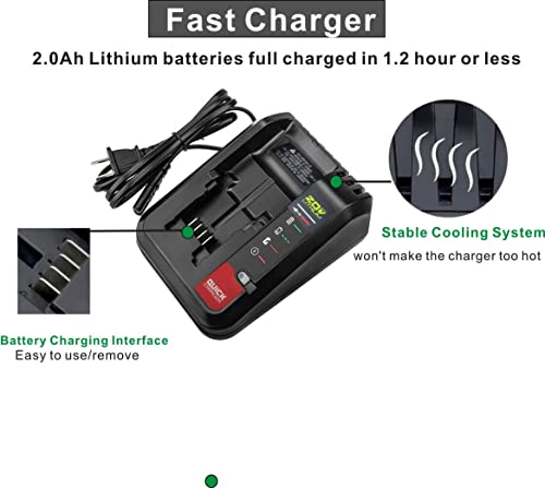 20V Lithium Battery Fast Charger Compatible with Black and Decker LBXR20 LBXR2020 LB2X4020 and Porter Cable 20V Lithium Battery PCC685L PCC680L PCC681L - WoodArtSupply