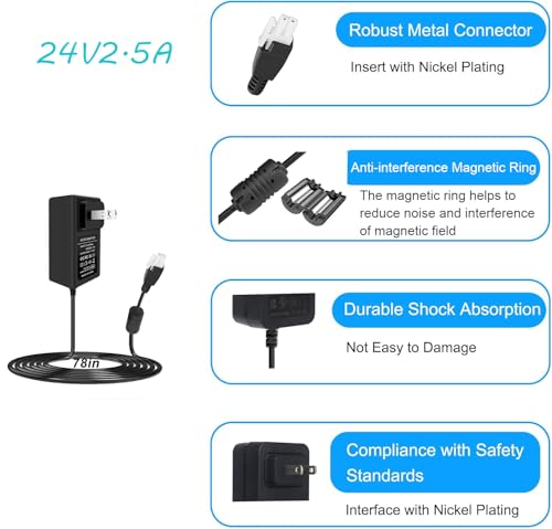 24V 2A Wall Plug-in Adjustable Desk Power Adapter for Single Motor Standing Desk, 24V Standing Desk Motor Power Cord，Compact Direct Plug Design HUZUM