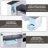 L-Shaped Modern Reception Desk with Counter & Storage - 71"/84" Large Office Front Desk, Salon Checkout Counter with Lockable Cabinets, Shelves & Drawers (Black & White, Left - 71''L x 34''W x 41''H) kaiwrxin