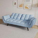 Majnesvon Velvet Futon Sofa Couch Bed with 2 Pillows, Convertible Folding Futon Couch with Adjustable Backrest, Love Seat Sleeper Sofa Bed for Small Spaces, Living Room, Office, Apartment (Blue) Majnesvon