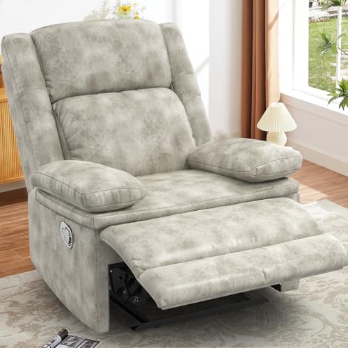 FURNIMAT Recliner Chair for Adults, Oversized Manual Pull Tab Reclining Chair, 2-Tier Cushions, Minimalist Style Single Sofa for Living Room, RV (Polished Microfiber)