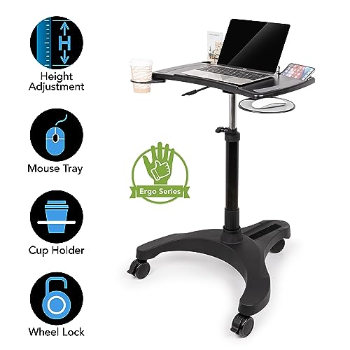 EHO Mobile Laptop Standing Desk Carts on Wheels with Stationery Storage, Pneumatic, Height Adjustable Rolling Stand, Sit to Stand Computer Cart, Workstation for Home, Office, Medical and School EHO