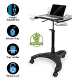 EHO Mobile Laptop Standing Desk Carts on Wheels with Stationery Storage, Pneumatic, Height Adjustable Rolling Stand, Sit to Stand Computer Cart, Workstation for Home, Office, Medical and School EHO