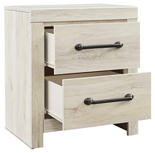 Signature Design by Ashley Cambeck Farmhouse Industrial 2 Drawer Two Drawer Nightstand with 2 Slim-Profile USB Charging Stations, Whitewash Signature Design by Ashley