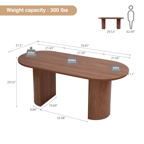 70.8 Inch Dining Table for 4-6 People, Oval Kitchen Table with Semi-Cylindrical Legs Base, Modern Farmhouse Round Dinner Tables for Dining Room Kitchen Living Room (Walnut) weselon