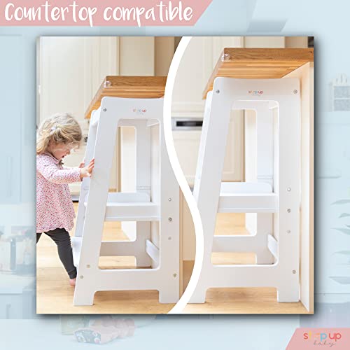 Adjustable Toddler Standing Stool for Kitchen & Bathroom | Wooden Step Stool with Safety Rails for Cooking & Learning | Sturdy & Secure Platform for Ages 18 Months to 5 Years Stepup Baby