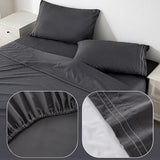 Ranunculus 3 Piece Washed Twin Bed Sheet Set, Fitted Sheet Twin Size & Bedsheet & Pillowcase, Soft Brushed Microfiber - 16 inches Deep Pocket, Breathable, Fade Resistant,Easy Care (Dark Grey,Twin) Ranunculus