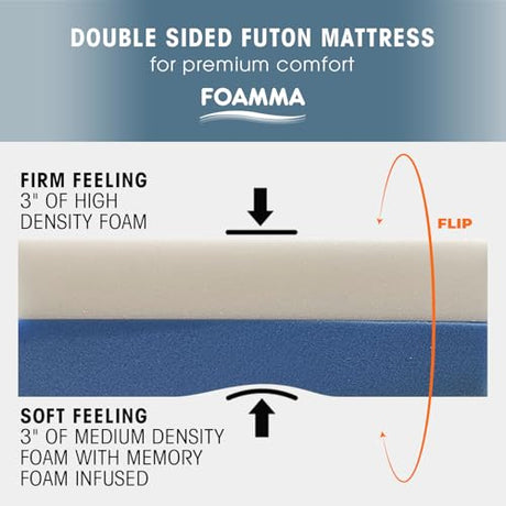 Foamma Memory Foam Futon Mattress, Double-Sided Foldout Couch Futon Mattress, 6" x 60" x 80" Queen Size (Brown), Corduroy Fabric - Heavy Duty Sofa Bed, Thick Corded Cushion (Frame NOT Included) Foamma