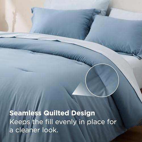 Bedsure Queen Comforter Set - 7 Pieces Grayish Blue Queen Bedding Set for All Seasons, Boho Contrasting Design Bed in a Bag with Comforter, Sheets, Pillowcases & Shams Bedsure