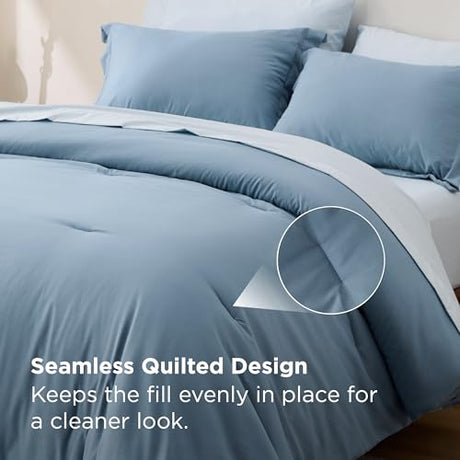 Bedsure Full Size Comforter Set - 7 Pieces Grayish Blue Full Bedding Set for All Seasons, Boho Contrasting Design Bed in a Bag with Comforter, Sheets, Pillowcases & Shams Bedsure