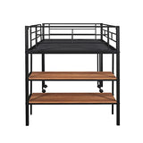 Harper & Bright Designs Twin Loft Bed Low Loft Bed Frame with Storage Shelves and Movable Table with Wheels, Metal Low Loft Beds Small Room/Low Ceiling Bedroom with Guardrail and Ladder, Black Harper & Bright Designs
