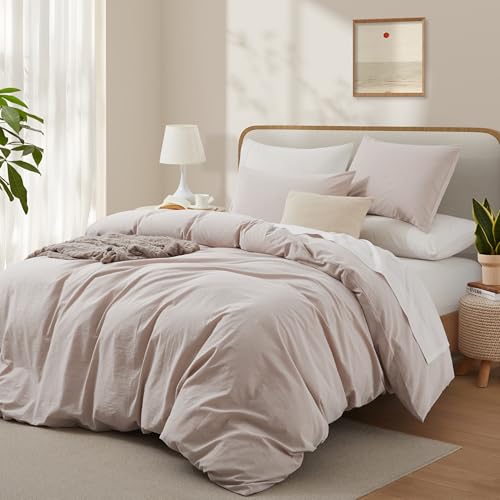 LOVQUE Linen Light Grey Duvet Cover Twin Size, 100% Washed Cotton Linen Like Bedding Set with Zipper Closure (No Comforter), 68x90 Inches LOVQUE