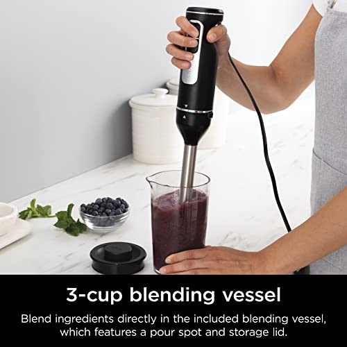 Ninja Hand Mixer, Immersion Blender, Foodi Power Mixer System, 750-Peak-Watt Handheld Emulsion Blender & Electric Hand Mixer Combo With Whisk, Beaters & 3-Cup Blending Vessel,120 volts, Black CI101 Ninja