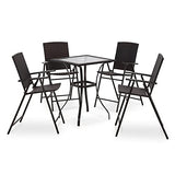 MCombo Patio Dining Set 5 Pieces, Black Outdoor Dining Table and Folding Chairs, Metal Frame Patio Wicker Furniture Set with Square Glass Table Top, for Lawn, Deck, Garden MCombo